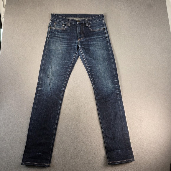 Uniqlo Jeans Mens 30 Dark Wash Selvedge Denim Slim Straight Blue Stretch Zip Fly